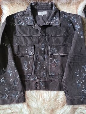 NWT Hudson Boxy Paint Splatter Crop Denim Trucker Jacket Size M